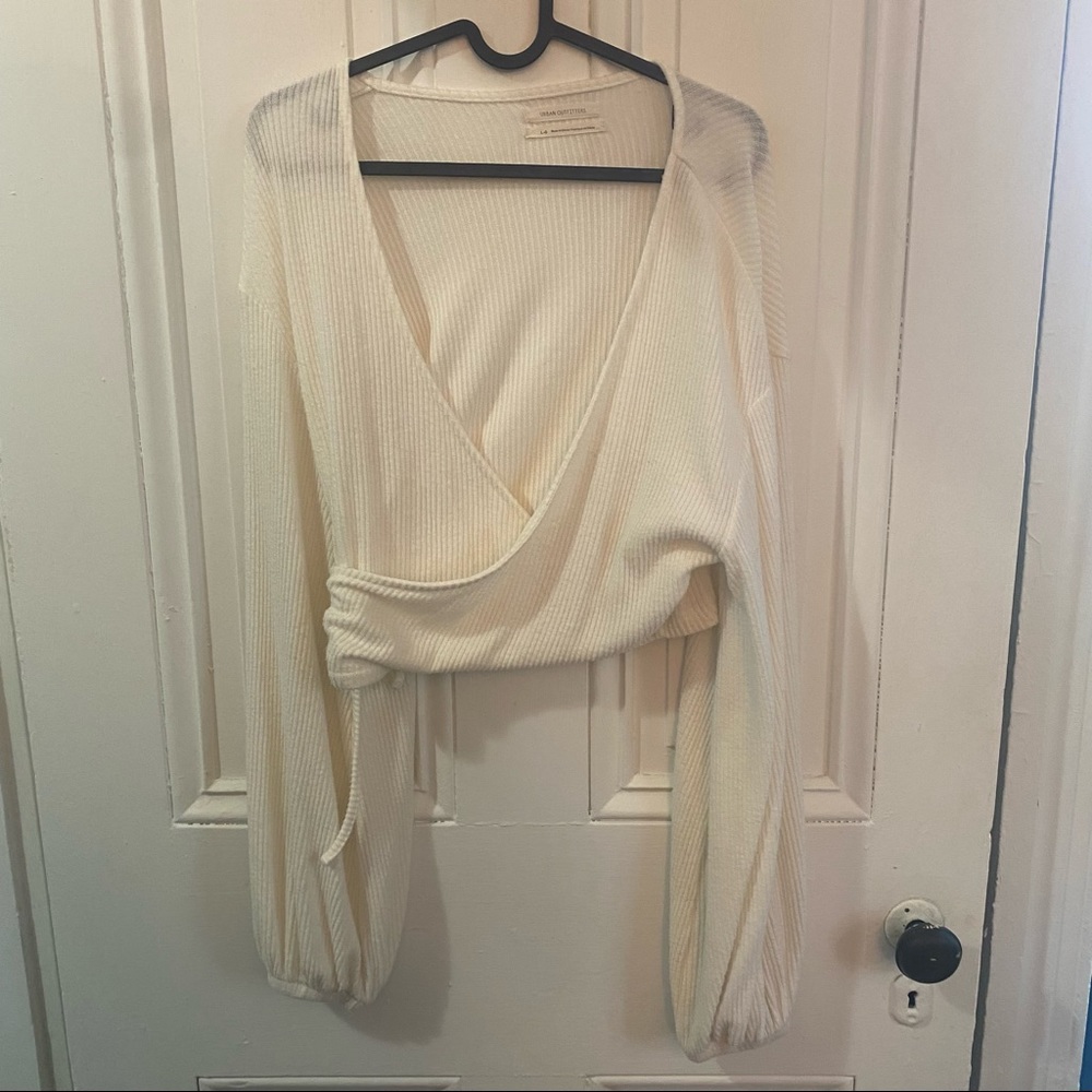 White faux wrap crop top. Size large
